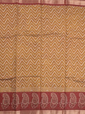 Maheshwari fancy saree mustard yellow color allover prints & zari border with contrast printed pallu and blouse