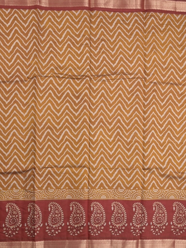 Maheshwari fancy saree mustard yellow color allover prints & zari border with contrast printed pallu and blouse