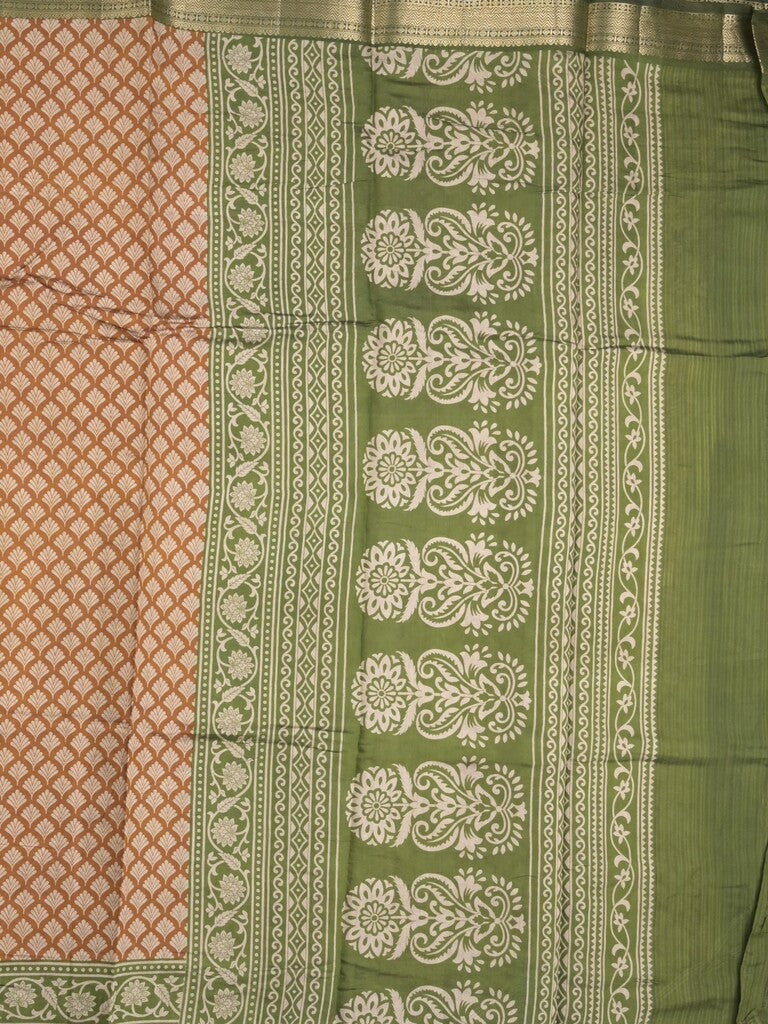 Maheshwari fancy saree mustard yellow color allover prints & zari border with contrast printed pallu and blouse