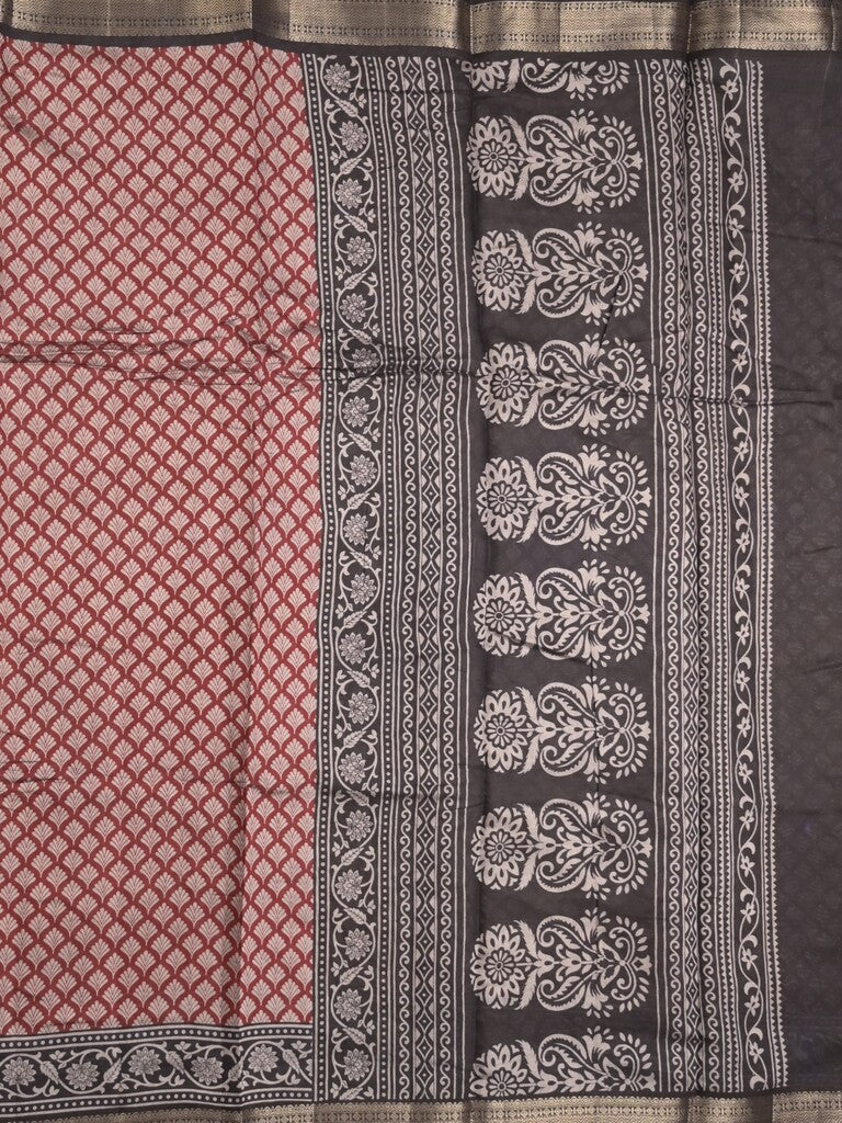 Maheshwari fancy saree maroon color allover prints & zari border with contrast printed pallu and blouse