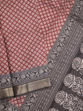 Maheshwari fancy saree maroon color allover prints & zari border with contrast printed pallu and blouse
