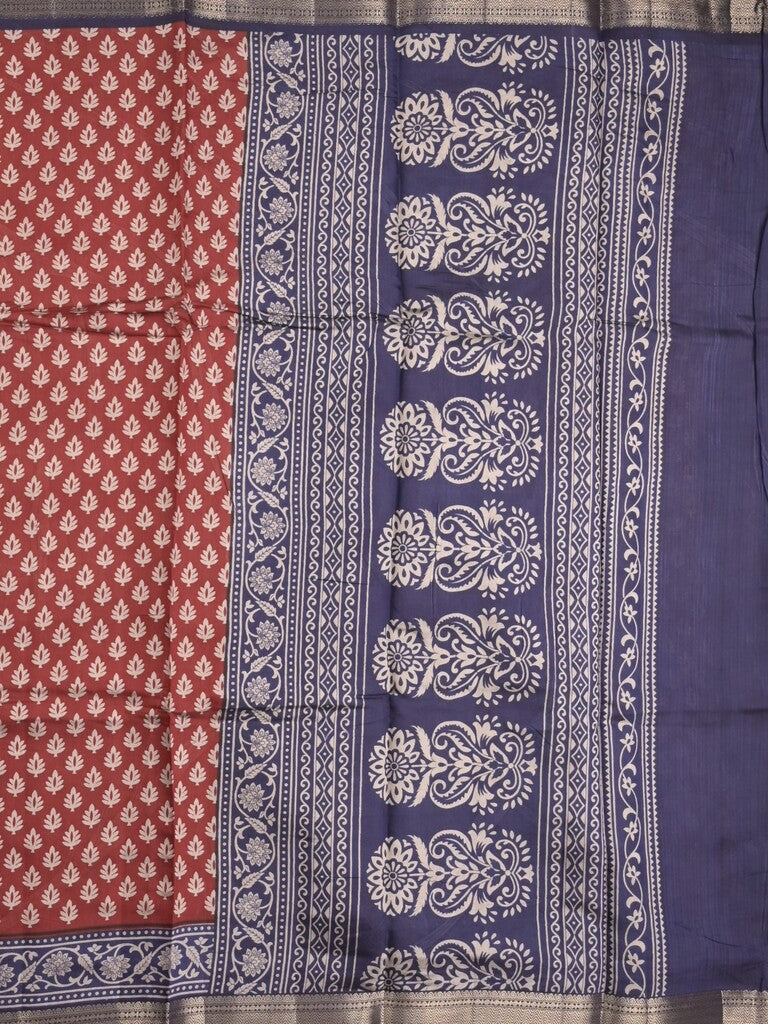 Maheshwari fancy saree maroon color allover prints & zari border with contrast printed pallu and blouse