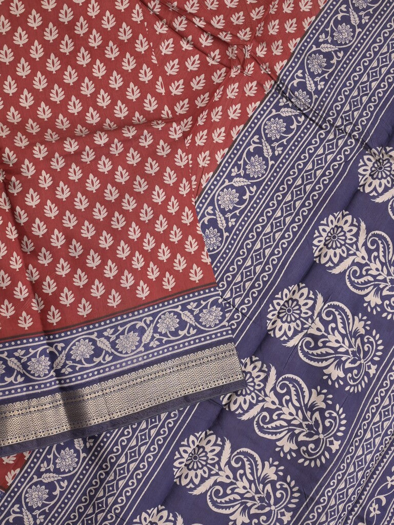 Maheshwari fancy saree maroon color allover prints & zari border with contrast printed pallu and blouse
