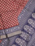 Maheshwari fancy saree maroon color allover prints & zari border with contrast printed pallu and blouse