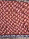 Maheshwari fancy saree maroon color allover prints & zari border with contrast printed pallu and blouse