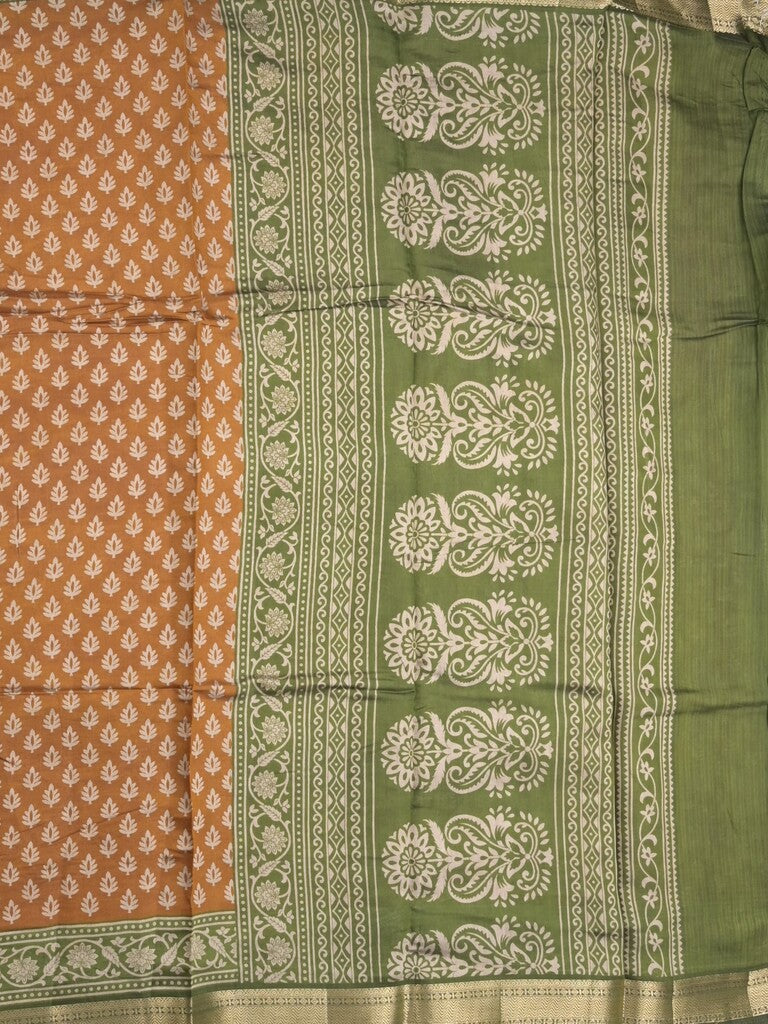 Maheshwari fancy saree mustard yellow color allover prints & zari border with contrast printed pallu and blouse