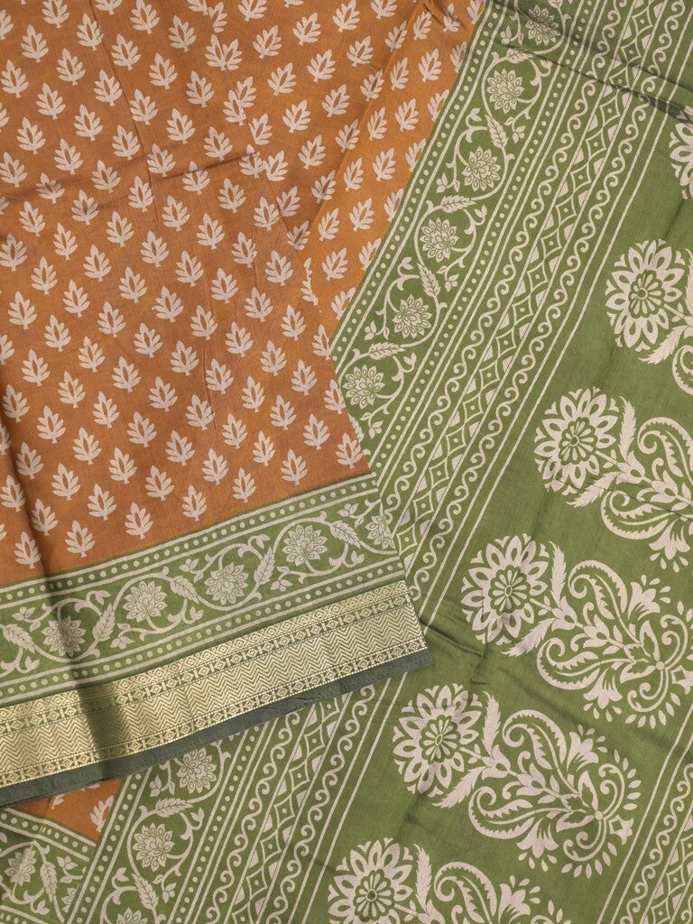Maheshwari fancy saree mustard yellow color allover prints & zari border with contrast printed pallu and blouse