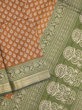 Maheshwari fancy saree mustard yellow color allover prints & zari border with contrast printed pallu and blouse