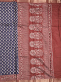 Maheshwari fancy saree navy blue color allover prints & zari border with contrast printed pallu and blouse