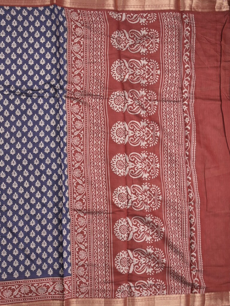 Maheshwari fancy saree navy blue color allover prints & zari border with contrast printed pallu and blouse