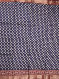 Maheshwari fancy saree navy blue color allover prints & zari border with contrast printed pallu and blouse