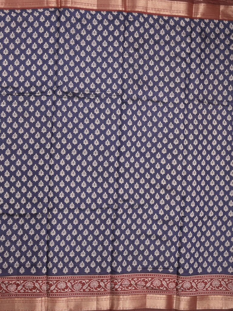 Maheshwari fancy saree navy blue color allover prints & zari border with contrast printed pallu and blouse
