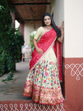 Cream color banaras paithani lehenga set with dupatta