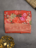 Dola silk fancy saree red color allover prints & zari border with printed pallu and attached blouse