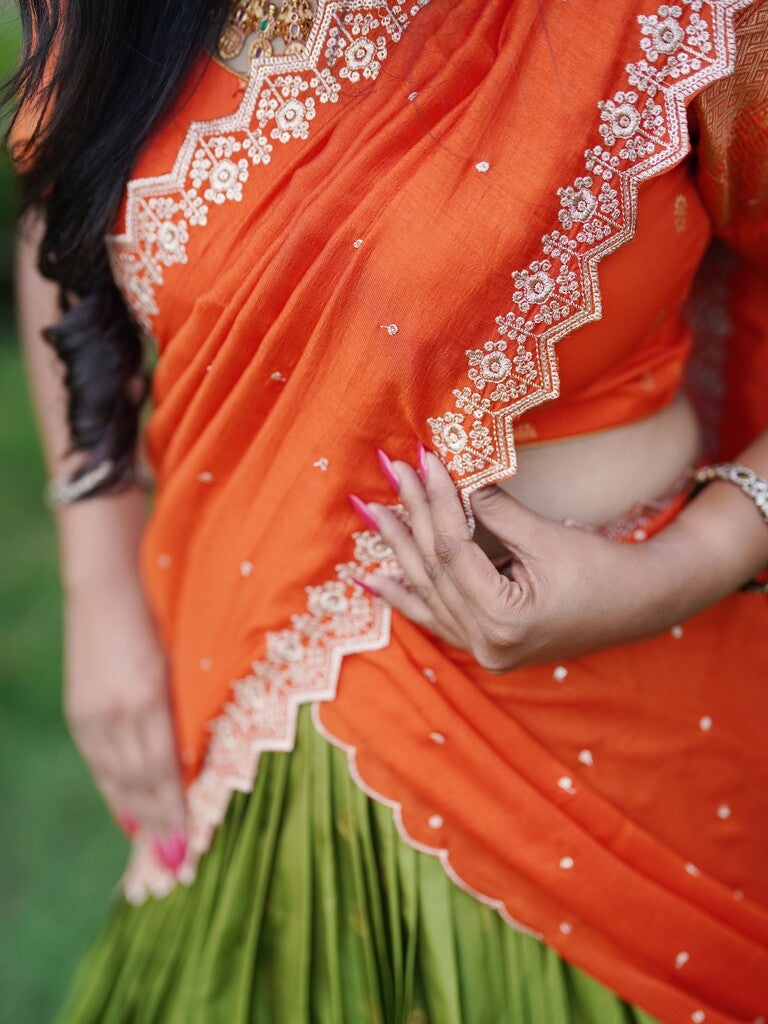 Green color banaras lehenga set with dupatta