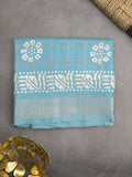 Dola silk fancy saree sky blue color allover prints & zari border with printed pallu and attached blouse