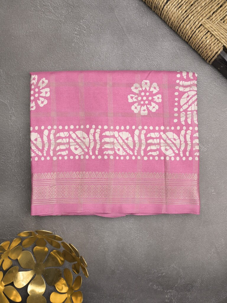 Dola silk fancy saree light pink color allover prints & zari border with printed pallu and attached blouse