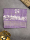 Dola silk fancy saree lavender color allover prints & zari border with printed pallu and attached blouse