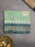 Dola silk fancy saree lux green color allover prints & zari border with printed pallu and attached blouse