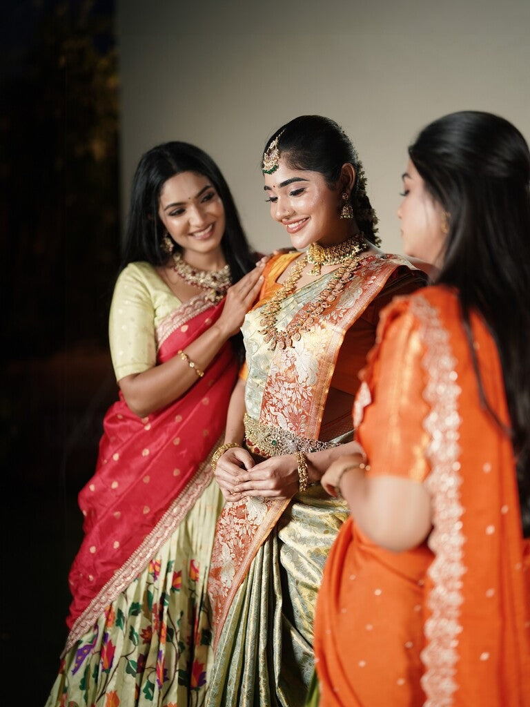 Green color banaras lehenga set with dupatta