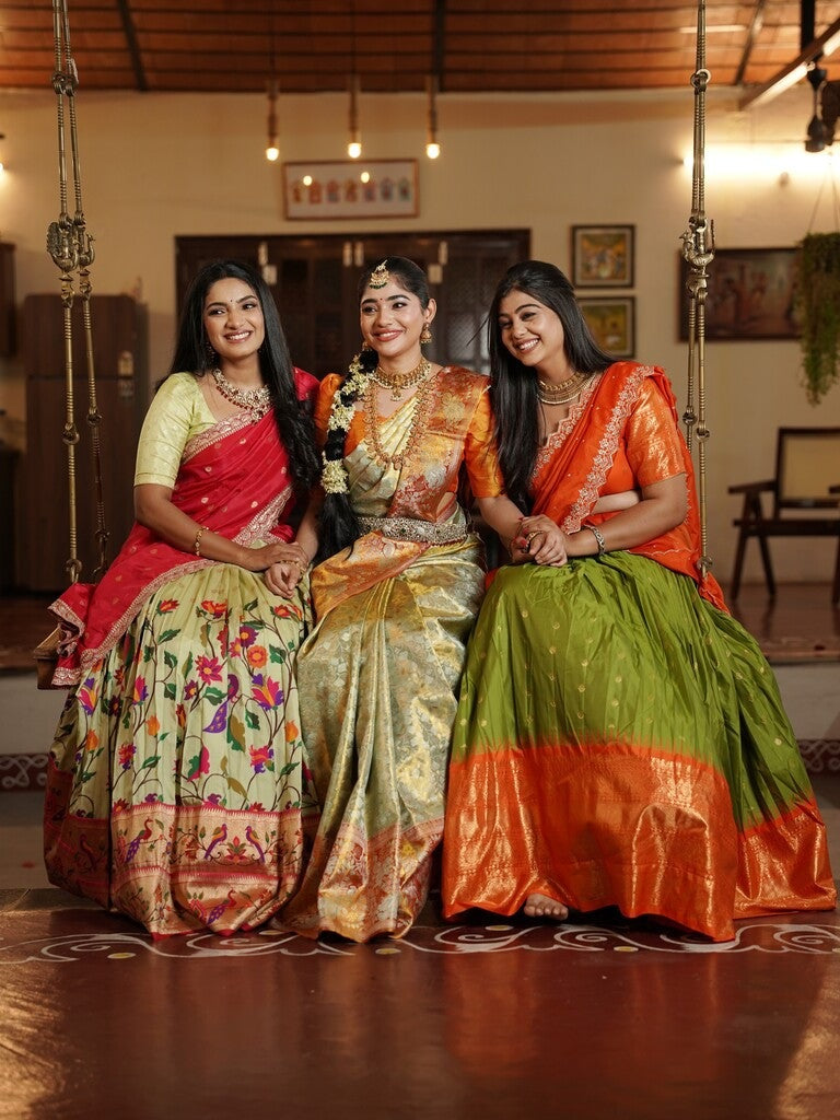 Green color banaras lehenga set with dupatta