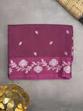 Raw mango fancy saree wine color allover zari motifs & zari border with rich pallu and attached blouse