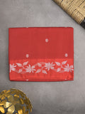 Raw mango fancy saree red color allover zari motifs & zari border with rich pallu and attached blouse