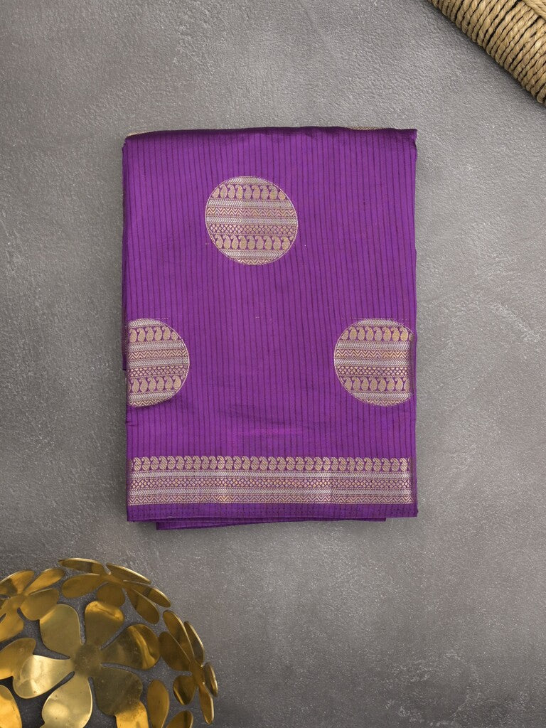 Dupion fancy saree purple color allover zari weaves & zari border with short pallu and attached blouse