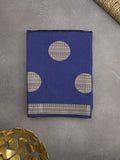 Dupion fancy saree royal blue color allover zari weaves & zari border with short pallu and attached blouse