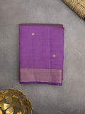 Dupion fancy saree violet color allover zari motifs & zari border with short pallu and attached blouse