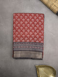 Maheshwari fancy saree red color allover prints & zari border with printed pallu and plain blouse