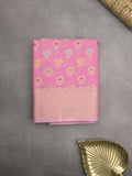 Chanderi fancy saree pink color allover weaves & zari border with short pallu and brocade blouse