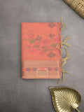 Chanderi fancy saree peach color allover weaves & zari border with short pallu and attached self blouse