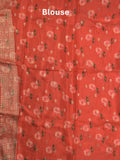 Dola silk fancy saree red color allover prints & zari border with printed pallu and attached blouse