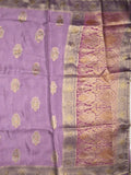 Dola silk fancy saree lavender color allover prints & zari border with printed pallu and attached blouse