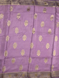 Dola silk fancy saree lavender color allover prints & zari border with printed pallu and attached blouse