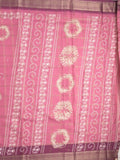 Dola silk fancy saree rose pink color allover prints & zari border with printed pallu and attached blouse