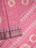 Dola silk fancy saree rose pink color allover prints & zari border with printed pallu and attached blouse