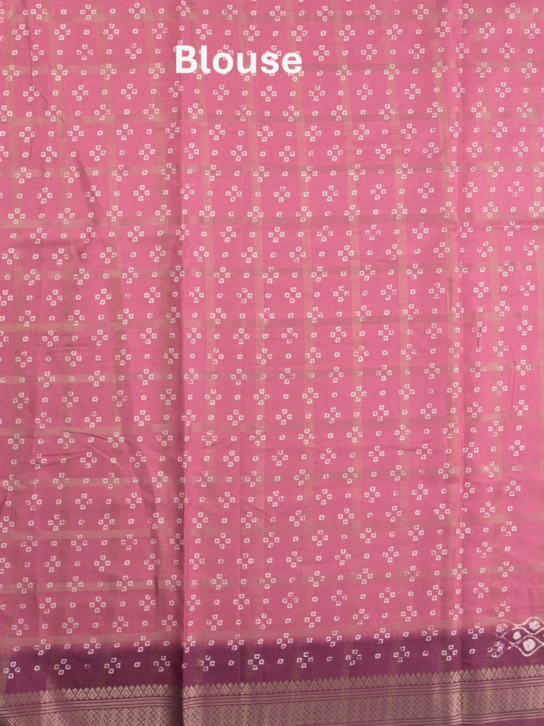 Dola silk fancy saree rose pink color allover prints & zari border with printed pallu and attached blouse