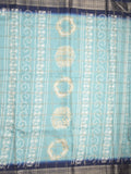 Dola silk fancy saree sky blue color allover prints & zari border with printed pallu and attached blouse