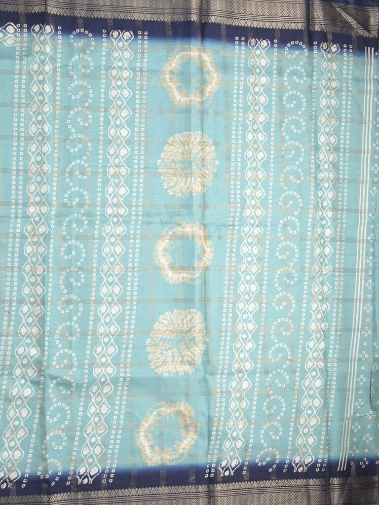Dola silk fancy saree sky blue color allover prints & zari border with printed pallu and attached blouse