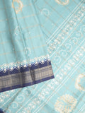 Dola silk fancy saree sky blue color allover prints & zari border with printed pallu and attached blouse