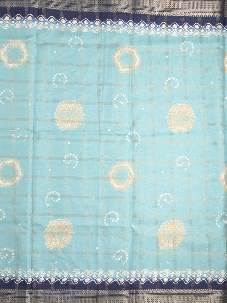 Dola silk fancy saree sky blue color allover prints & zari border with printed pallu and attached blouse