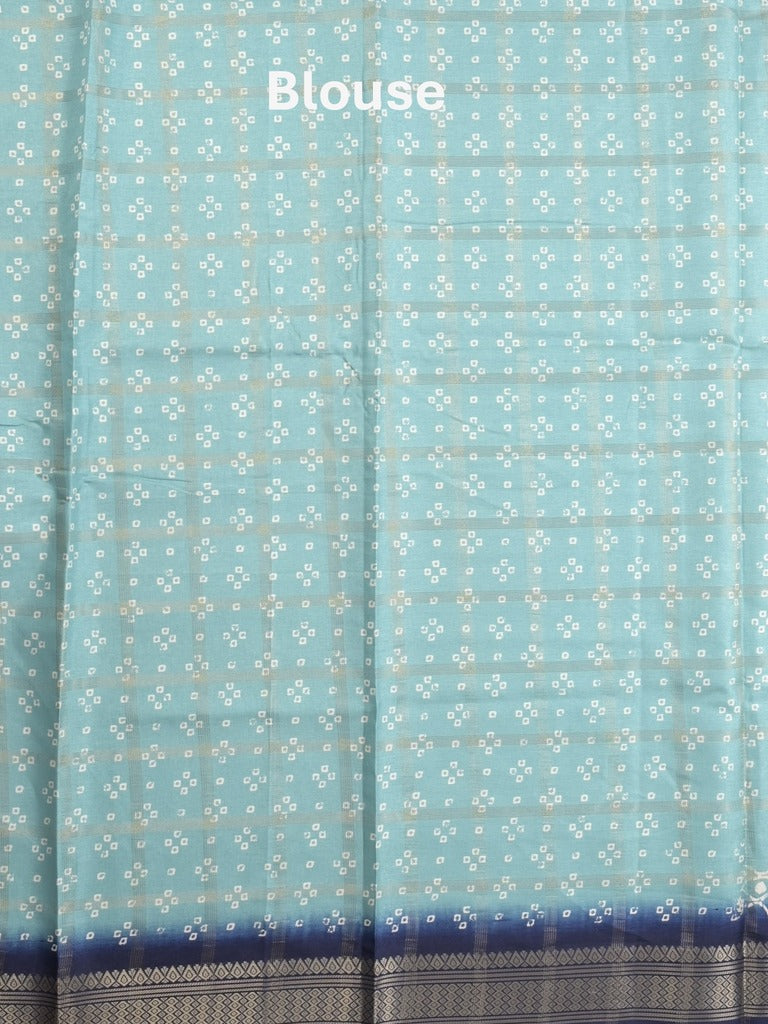 Dola silk fancy saree sky blue color allover prints & zari border with printed pallu and attached blouse
