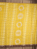 Dola silk fancy saree golden yellow color allover prints & zari border with printed pallu and attached blouse