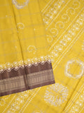 Dola silk fancy saree golden yellow color allover prints & zari border with printed pallu and attached blouse