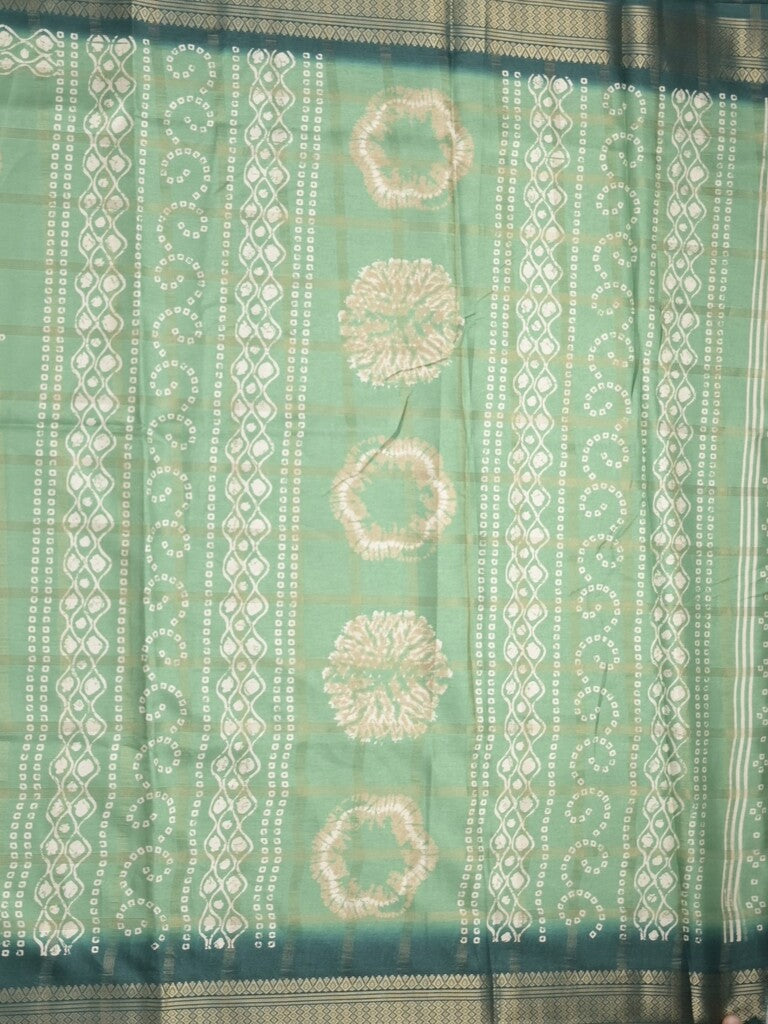 Dola silk fancy saree lux green color allover prints & zari border with printed pallu and attached blouse