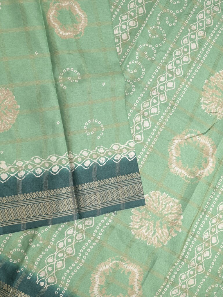 Dola silk fancy saree lux green color allover prints & zari border with printed pallu and attached blouse