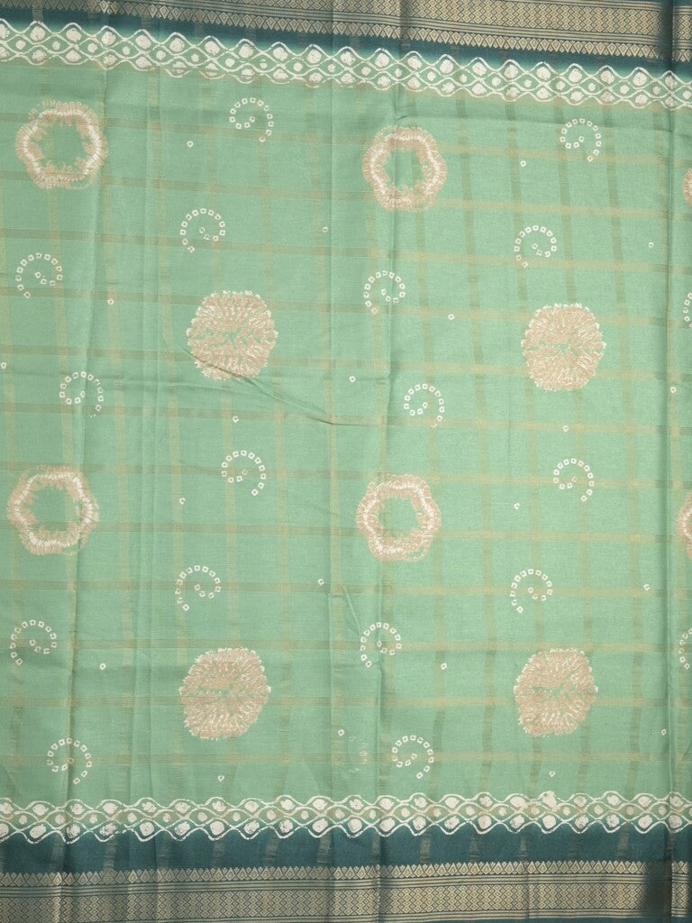 Dola silk fancy saree lux green color allover prints & zari border with printed pallu and attached blouse