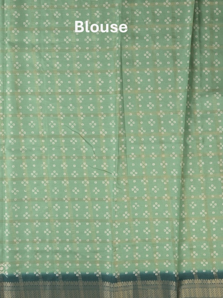 Dola silk fancy saree lux green color allover prints & zari border with printed pallu and attached blouse